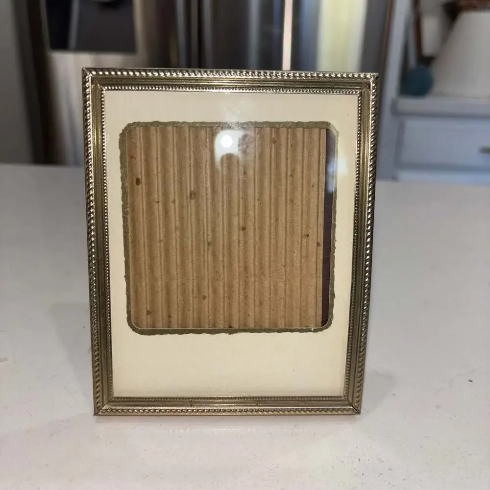 Vintage Gold-Tone Metal Tabletop Picture Frame with Ornate Beaded Detail